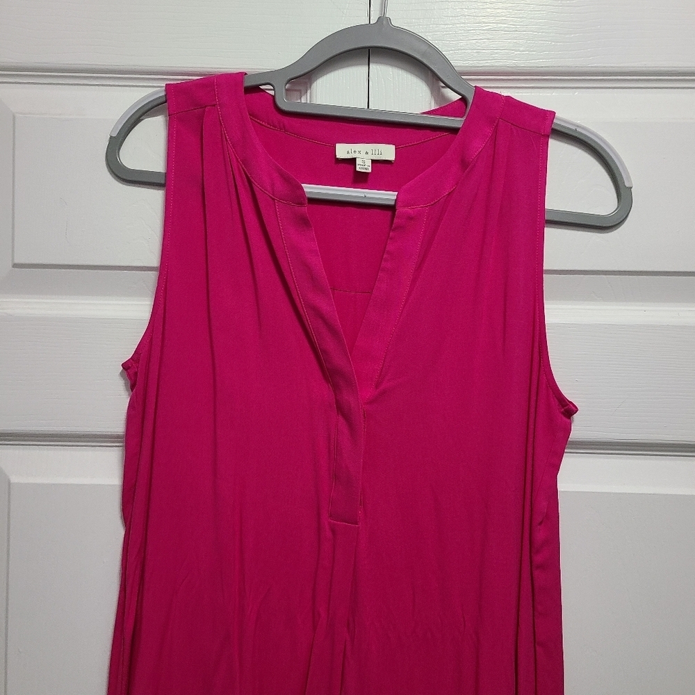 Alex‎ & Lili Vibrant Sleeveless High Low Dress Small 100% rayon bright pink
